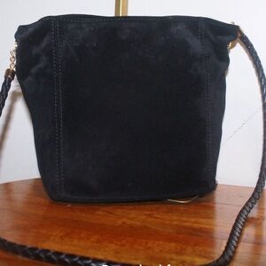 Bottega Veneta Black suede Crossbody w/braided leather strap and gold hardware